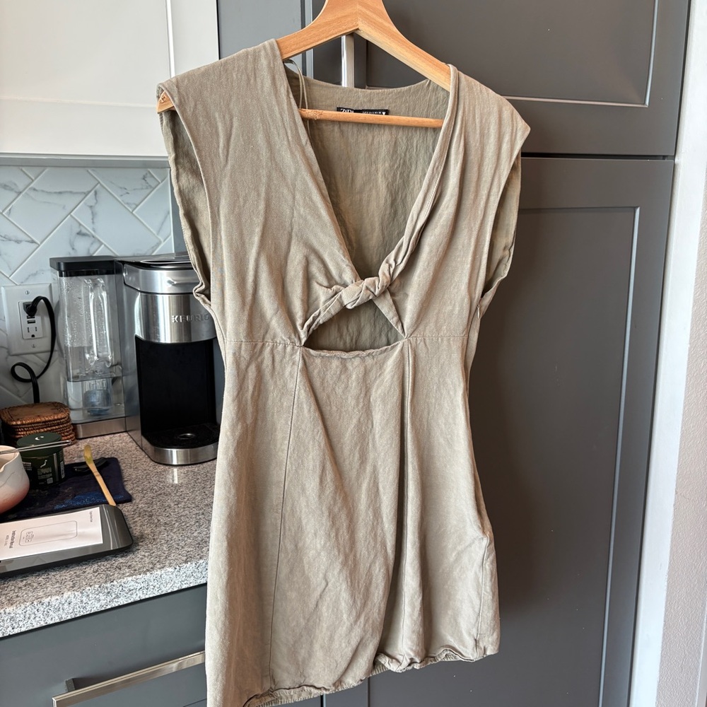 Zara Olive Green Knot Front Mini Dress